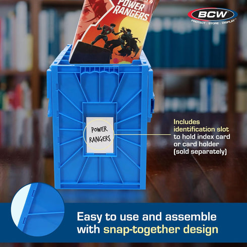 BCW Short Comic Book Bin, Blue - Holds 150 Standard Comic Books | Heavy Duty Plastic Storage Box | Stackable Comics
