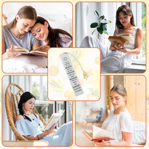 Nogeqi Inspirational Bookmarks with Sunflower Chain, Sunflower Gifts for Women, Book Markers for Reading, Gifts