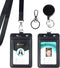 ID Badge Holder with Two ID Windows, 2 Pack Vertical PU Leather Card Holder with Retractable Reel & Lanyard