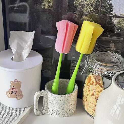 NUEAYMS Kitchen Cup Scrubber Mug for Coffee Cup Safe PP and Removable Head Flower Cleaning Brush Tall Bottle Glass
