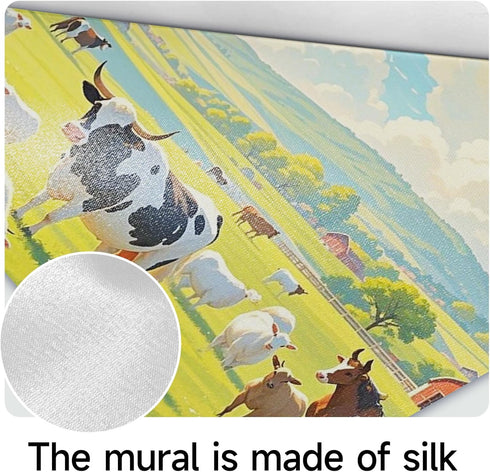 MazoAzuria Farm Animal Mural, Dairy Cow Sheep Horse Wallpaper, Nature Landscape Wall Mural for Bedroom Living Room