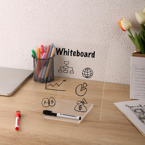 Mr. Pen Clear Acrylic Board with Stand, 10" x 10", 3 Dry Erase Markers, Acrylic White Board for Desk