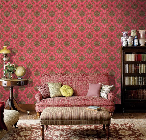 Y9151 Luxury Damask Wallpaper 17.7in x 9.8ft, Red Self Adhesive Removable Contact Paper for Home Decoration