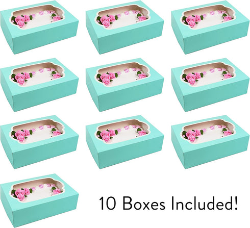 10-Count (14 10 5 Inches, Global Sugar Art Extra Deep Quarter Sheet Cake Box with Window, Sturdy, AutoPopup x x