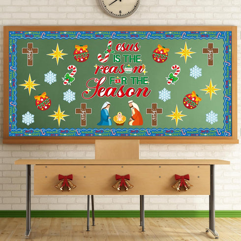 BeYumi 96Pcs Jesus is The Reason for The Season Cutouts for Christmas Nativity Bulletin Board Decoration Set