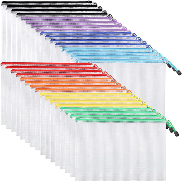 EOOUT 32pcs Mesh Zipper Pouch Bags, Letter Size A4 Organizing Bags with Zipper for Office Supplies and Puzzles