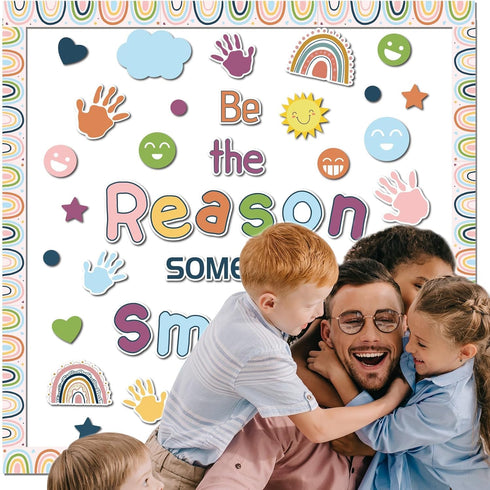 Boho Welcome Back to School Classroom Bulletin Board Set - Be The Reason Someone Smile Today Decor for Elementary,