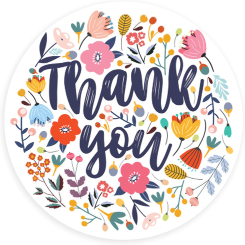 easykart 500 Thank You Stickers 1.5" Round Multi Color Flower Design for Birthdays, Weddings, Giveaways