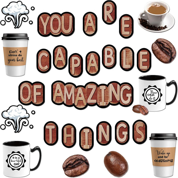 Teling 89 Pcs Industrial Cafe Bulletin Board Set, Coffeehouse Themed Classroom Decor, Bulletin Board Themed Sets for
