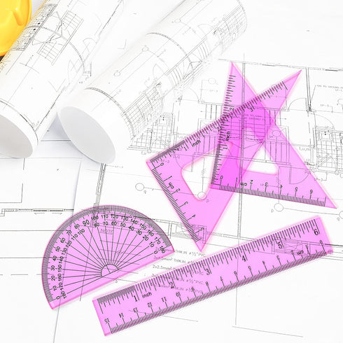 6 Inch Set Coopay Math Geometry Tool Plastic Ruler Square Includes Straight Ruler, Triangles, Protractor for Student