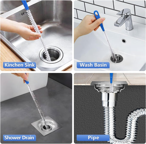 Flexible Extra Long Drain Brush, 61 inch Pipe Cleaner and 17.7 inch Sink Unblocker Brush, Double Ended