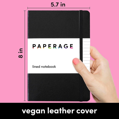 PAPERAGE Lined Journal Notebook, Black, 252 Pages, Medium 5.7 x 8 inches, 100 GSM Thick Paper, Hardcover