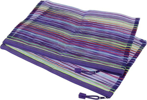 MECCANIXITY A4 Colorful Mesh Zipper Pouches, 6 Pack Pencil Case Document File Bags, Purple