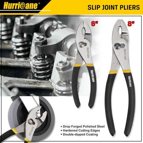 7-Piece Set 8" 8"/6" 7" 6" 6" HURRICANE Pliers Water Pump, Slip Joint, Linesman, Diagonal, & Mini Long Nose, Carbon