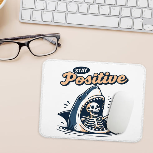 FGFK 9.5x7.9 Inch Funny Shark Skeleton Mouse Pad, Stay Positive Inspirational Mouse Pads for Work Wireless Mouse