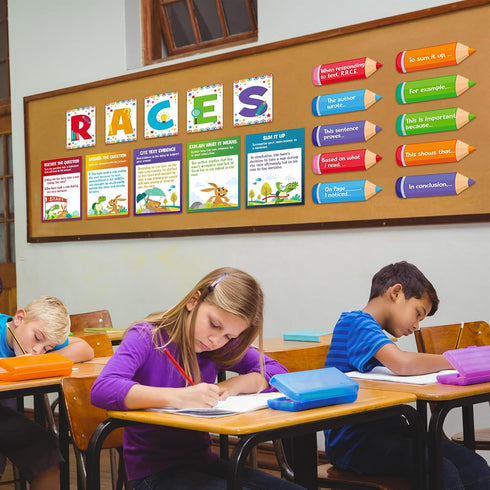 Outus 36 Pcs Writing Strategy Bulletin Board Poster Set with Alphabet Cutouts and Sentence Starters for Classroom Decor