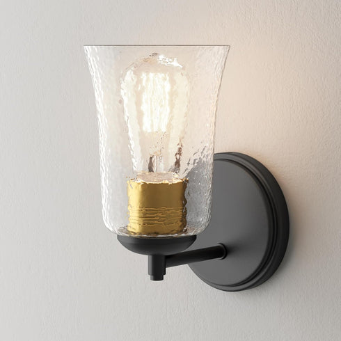 ML 10101-MB 1 Lighting | Abilene Collection | | Light Wall Sconce in Matte Black Finish with Clear Chiseled Glass Shade
