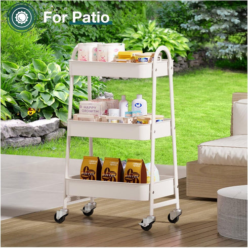 Generic 3 Tier Rolling Cart, Metal Utility Cart with Lockable Wheels - Kitchen Bathroom Organizer - White