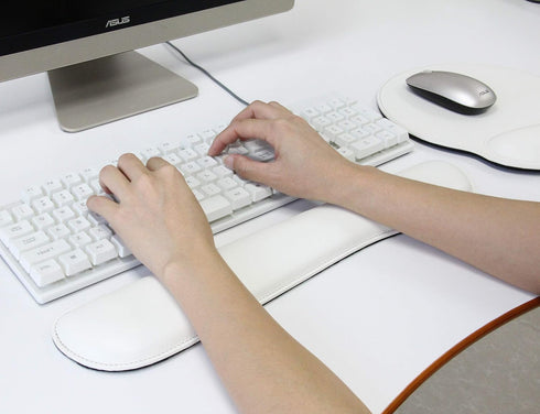 RICHEN White Ergonomic PU Leather Keyboard Wrist Rest and Mouse Pad Set, Comfortable Memory Foam for Office and Gaming