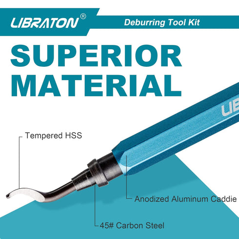 Libraton Deburring Tool with 11 High Speed Steel Blades, 360 Degree Rotary Head Deburring Tool for Metal, Resin,