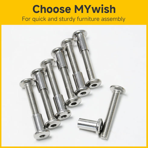 MYWISH 10Sets M6 16mm 304 M6 Countersunk x Flat Head Hex Socket Cap Screws Bolts and Barrel Nuts Kit, Stainless Steel
