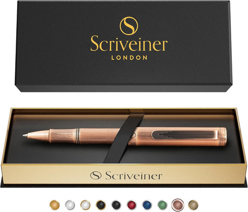 Scriveiner EDC Luxury Rollerball Pen, Stunning Heavy Pocket Pen with Hand Brushed Copper Finish, Best Gift for Men and