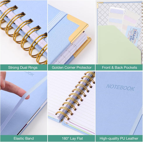 Spiral Notebook, 5 Subject College Ruled Notebook with Dividers, 250 Pages Leather Journal (B5 Purple)