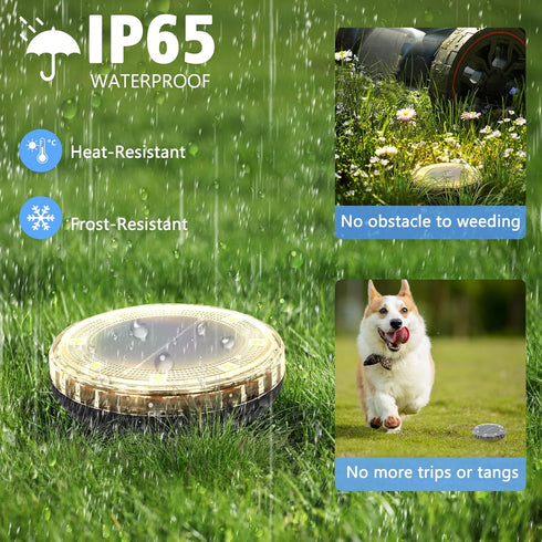 8 Pack 8 IP65 Solar Ground Lights Outdoor, LED Solar Disk Lights, Waterproof Long Lasting Flat Light for Garden Pathway