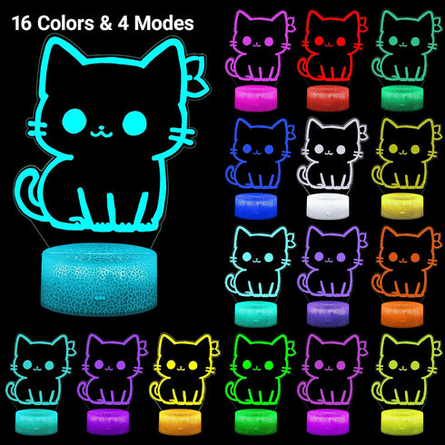 Glowix 16 Dimmable Cat Night Light, Cute Night Light, Color Change Decor Lamp, Touch & Remote Control Sleep Light, Kids