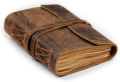 LEATHER VILLAGE Leather Bound Journal - Rustic Brown, 7"X5", 220 Pages -