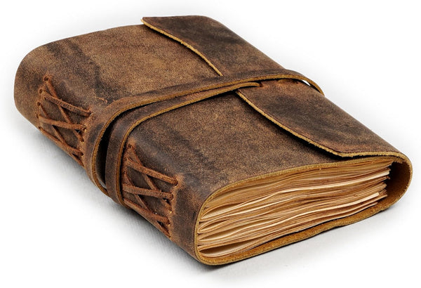 LEATHER VILLAGE Leather Bound Journal - Rustic Brown, 7"X5", 220 Pages -