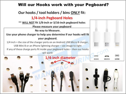 JSP Manufacturing Plastic L Style Peg Board Hook Kit, Garage Tool and Craft Storage Organizer (200, Black)