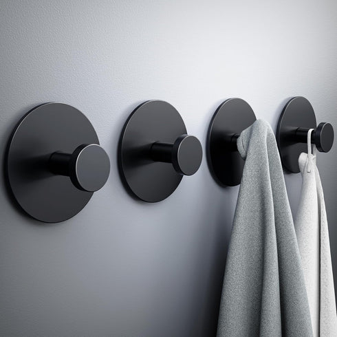 Multifunctional Towel Hooks for Bathroom Wall, Extra Sticky Stainless, Holds up to 12LB, Matt Black Heavy Duty