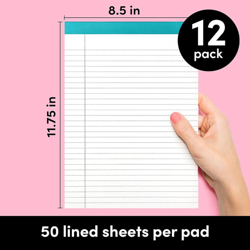 PAPERAGE 12 Pack Lined Legal Pads (Rainbow), 50 Sheets Each, Wide/Legal Ruled, 8.5 inches x 11 inches