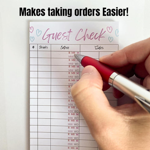 Generic (3) Steakhouse Guest Check Server Note Pads, Waitress Server Pad with Steak Temperatures, Premium Server Book