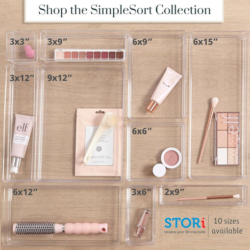 STORi SimpleSort 18-Piece Stackable Clear Drawer Organizer Set, Multi-size Trays for Makeup Vanity and Office Desk