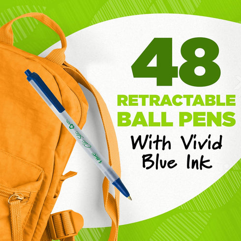 BIC Ecolutions Clic Stic Blue Ballpoint Pens, Medium Point (1.0mm), 48-Count Pack Made from 78% Recycled Plastic
