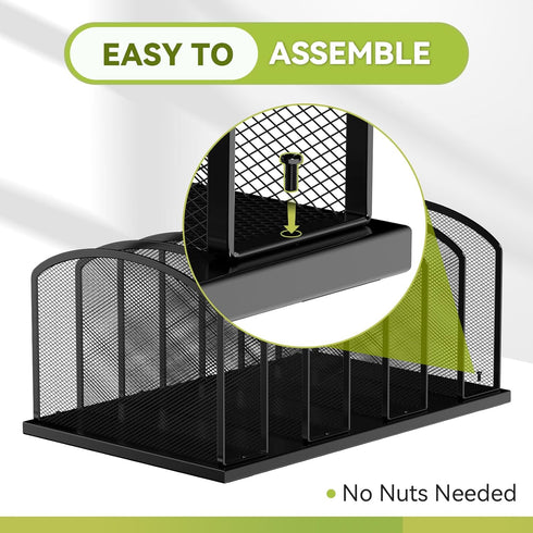 Desk File Organizer, 7 Sections Upright Mesh File Sorter for Office Organization, Home & Classroom - Black, 1 Pack