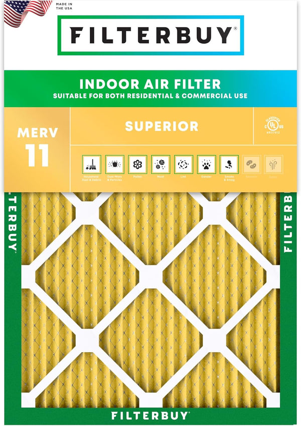 Filterbuy 16x18x1 Air Filter MERV 11 Allergen Defense (1-Pack), Pleated HVAC AC Furnace Replacement (Actual Size: 15.50