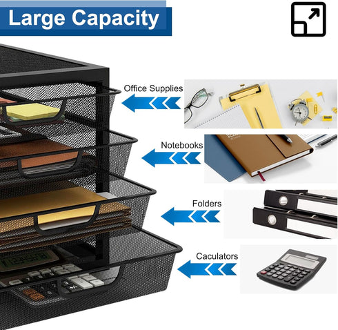 Natwind Mesh Desk Organizer with 4 Tier Sliding Drawers, Office Supplies Desktop Organizers and Accessories Storage for