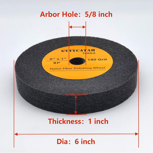 GYTYCATAH Deburring Wheel, Nylon Fiber Polishing Wheels, Abrasive Silicon Carbide Bench Buffing Grinder Wheel, Dia 6" x 1" Thickness x 5/8" Arbor, 180 Grit, 9P