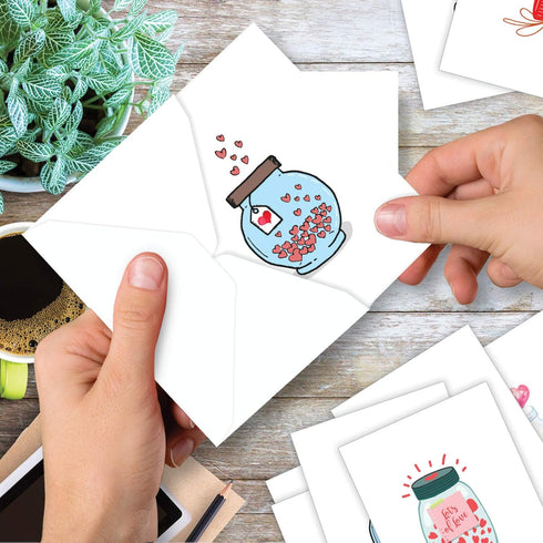 The Best Card Company 20 Assorted Valentine's Day Cards Bulk Boxed Greetings (10 Designs, 2 Each) - Love Jar