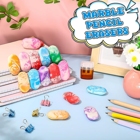 Ctosree 48 Pcs Marble Pencil Erasers, 2 Inch Bright Color Oval Erasers for Kids Teachers Classroom Supplies