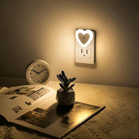 in(4-Pack), 0.5W LED Night Lights Plug Dusk to Dawn Sensor Auto-On/Off, Heart Shaped Nightlight for Bedroom, Bathroom