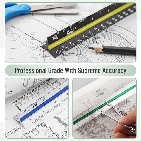 Mr. Pen Architectural Scale Ruler, 12 Inch, 3 pcs, Engineering Scale for Blueprints & Drafting