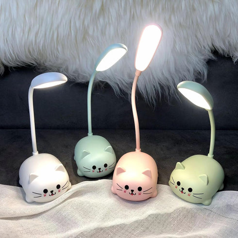Cute Cat LED Desk Lamp for Kids, USB Rechargeable Reading Light, Portable Flexible Gooseneck Cartoon Desk Lamp (Green)