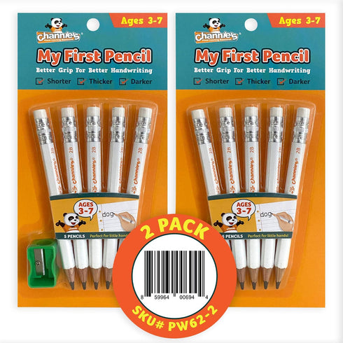 Channie's My First Pencil Easy-to-Hold Jumbo Pencils for Kids Ages 3-7, White Wooden 2B Fat Pencils, Pack of 2 &
