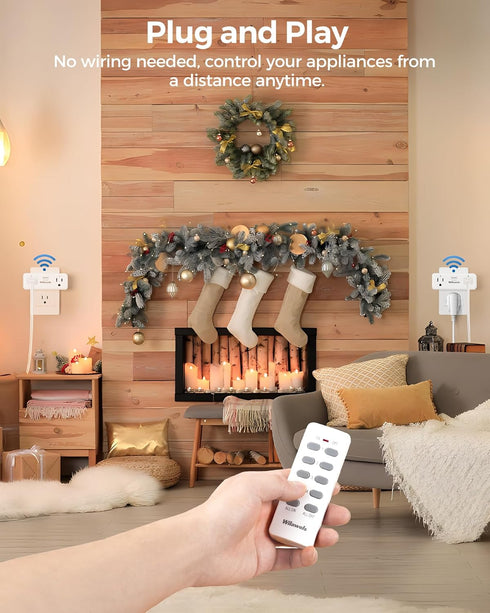 4 15A/1875W/125V, 4 Remote Control Outlet with Independent Control Sockets, WILAWELS Wireless Remote Light Switch