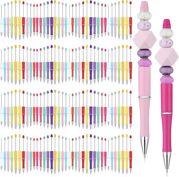 Kosiz 150 Pieces Beadable Pen Bulk, Assorted Bead Ballpoint Pens, Black Ink, Gift for Kids, Students, DIY Making (Candy