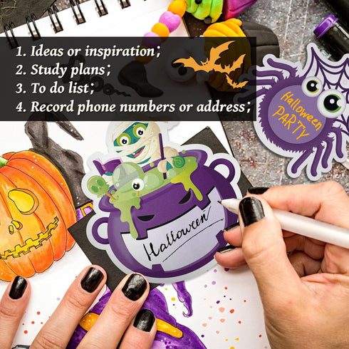 Halloween Sticky Notes 8 Pieces, Self-Adhesive Funny Notepads with Pumpkin Cat Design, Cute Memo Pads for School, Office